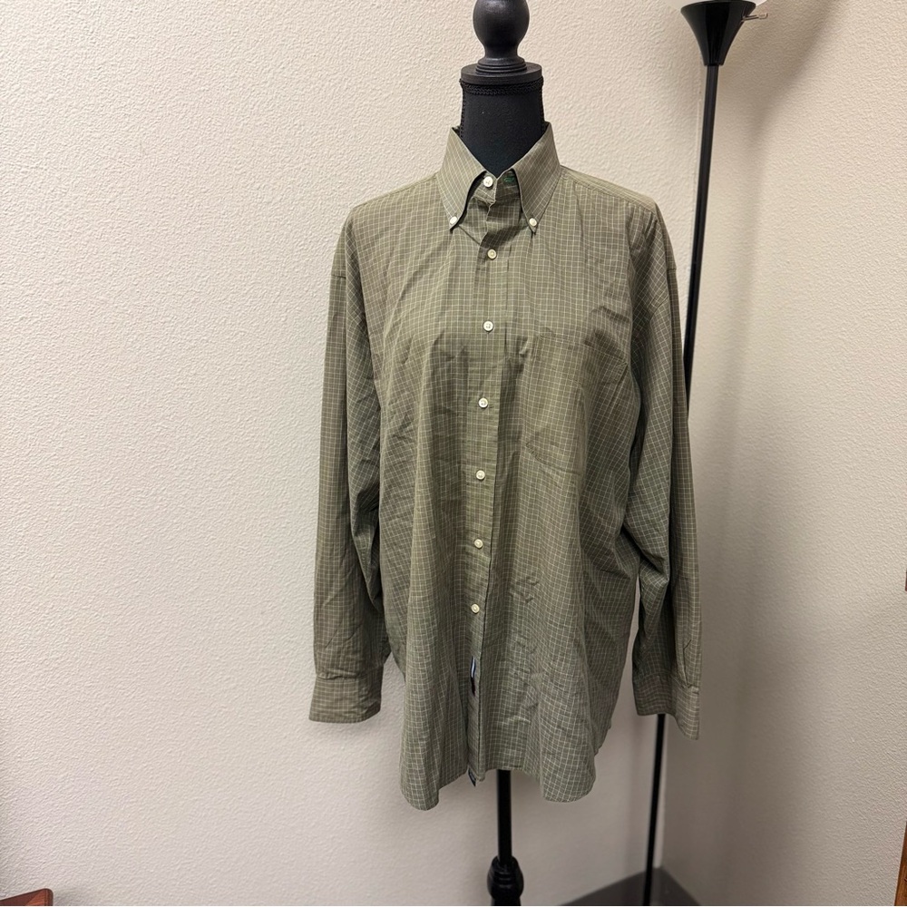 Tommy Hilfiger Olive Check Button Down Shirt 16.5 34/35 Classic Fit